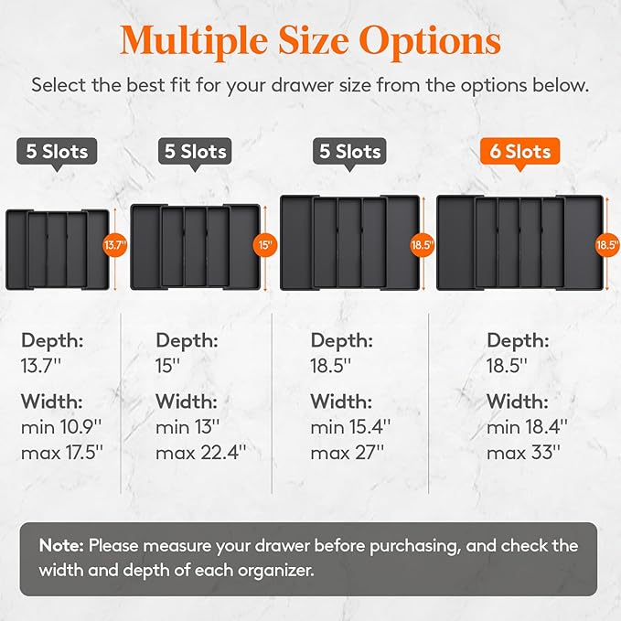 Lifewit Utensil Kitchen Drawer Organizer, Expandable from 18 to 30 inches, Plastic Cooking Cutlery Silverware Tray, Adjustable Spatula Holder, Flatware Tools Gadgets Storage Divider, XXL,Black