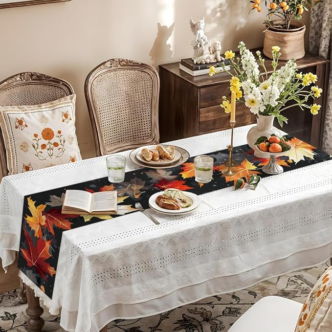 ANNA QUEEN Fall Maple Leaf Table Runner 13 x 72 Inch for Dining Table, Table Runner for Seasonal Autumn Kitchen Dining Table Decoration for Home Party Decor Table Decoration Thanksgiving Harvest