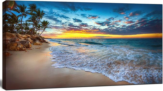 Large Sunset Beach Canvas Wall Art for Living Room Coastal Painting Wall Decor Seascape Picture Nature Ocean Artwork Poster Print for Office Bedroom Decoration 24"x48"