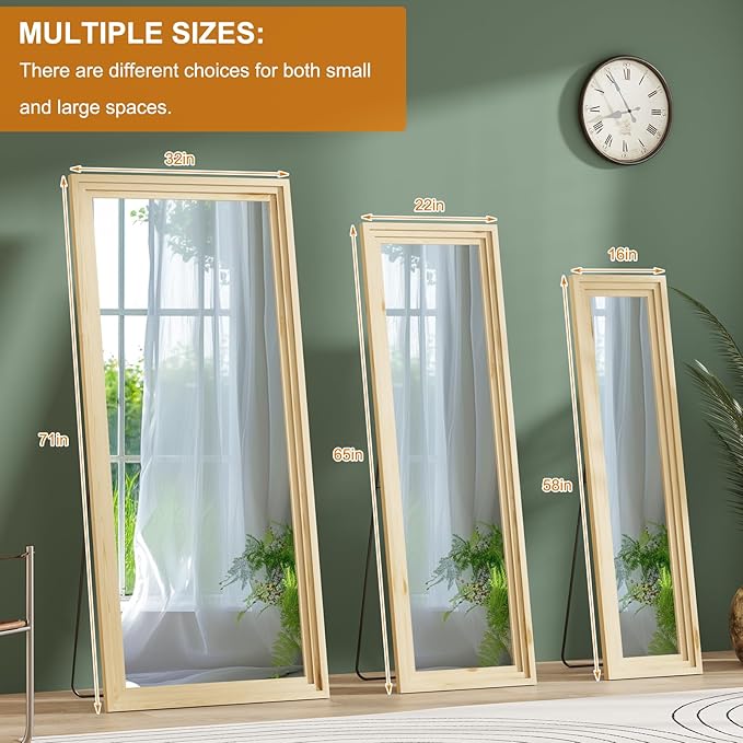 Full Length Mirror,58x16 Inch Full Length Mirror Wall Mounted,Vertical Hanging,Leaning Standing for Bedroom,Living Room,Rectangular Wooden Frame,Log Color.