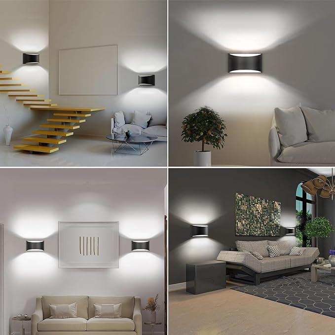 8 Pack Black Modern LED Wall Sconces, 6000K Cool White Hardwired Interior Wall Lights Up and Down Wall Mount Light for Bedroom,Living Room, Hallway(with G9 Bulbs)