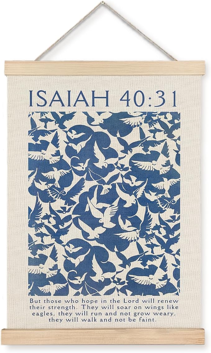 Supwhd Isaiah 40:31 Eagles Christian Wall Art with Wooden Poster Hanger, God is Good Bible Verses Posters Wall Art Decor, Christian Wall Decor for Home Room, 16x24