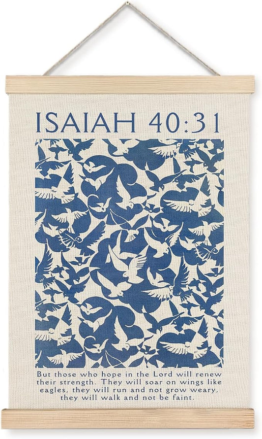 Supwhd Isaiah 40:31 Eagles Christian Wall Art with Wooden Poster Hanger, God is Good Bible Verses Posters Wall Art Decor, Christian Wall Decor for Home Room, 16x24
