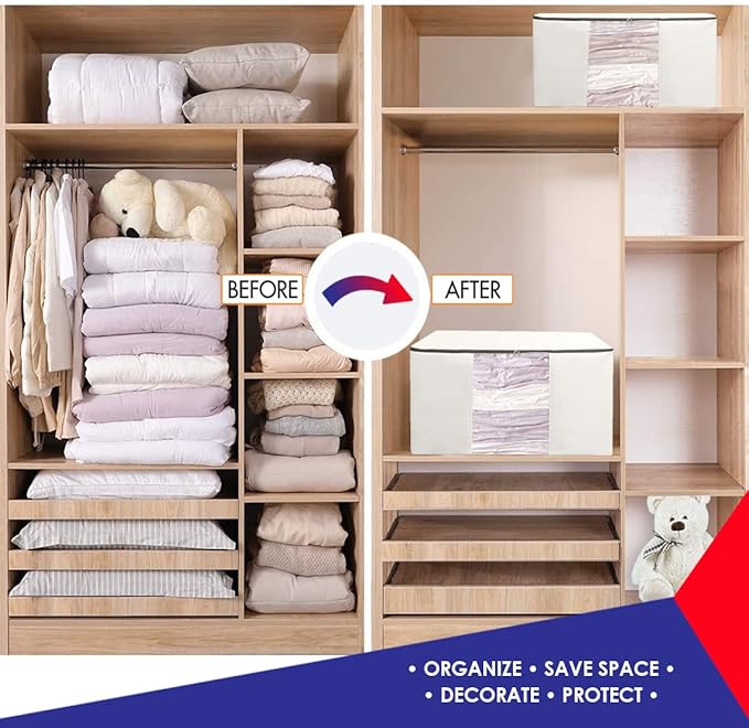 Cube Vacuum Storage Bags, Space Saver Bags, Decorative Totes with Cubic Vacuum Compression Seal Bags for Clothing & Bedding. Jumbo Organizer for Storing Clothes, Comforters, Blankets, Pillows & More!