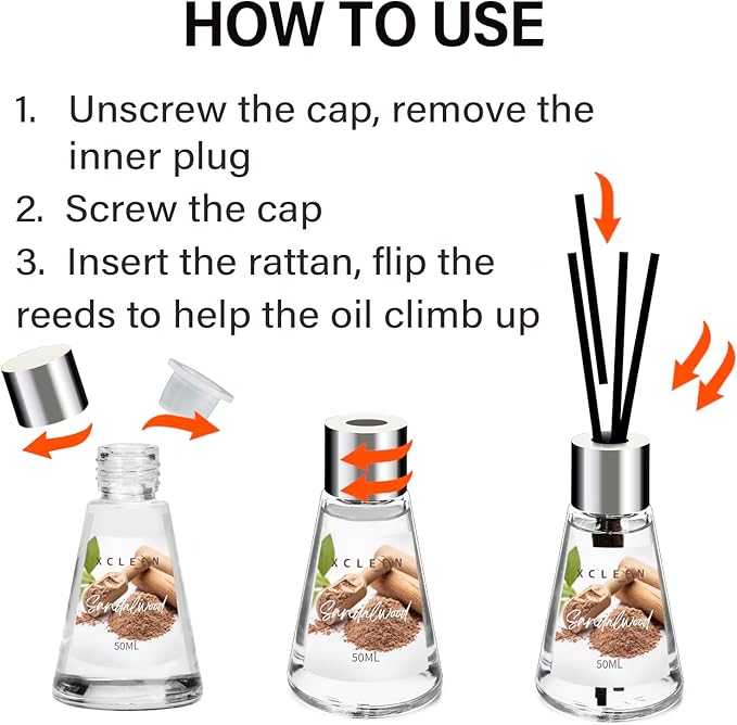 Reed Diffuser of 3 Pack, Escape/Citrus/Sandalwood, Scented Diffuser with 15 Fiber Sticks, Home Fragrance Oil Diffuser, Air Freshener for Bathroom & Bedroom, Each 1.7Fl Oz, Total 5.1Oz