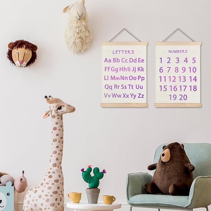 Supwhd Classroom Wall Decor, Numbers and Alphabet Educational Wall Art Poster, Alphabet ABC Numbers from 1 to 20 Poster Wall Decor for Toddler Kids Room Playroom Classroom, 12x16 Set of 2（Purple）