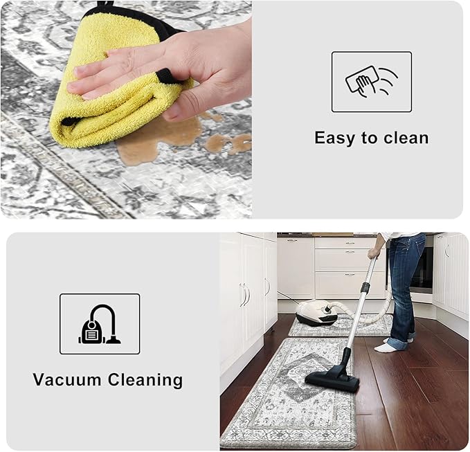 KIMODE Kitchen Rugs and Mats 2PCS Cushioned Anti Fatigue Kitchen Mat Non-Skid Waterproof Kitchen Runner Rug for Kitchen Decor,Floors,Office,Laundry,Grey