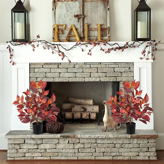 Briful 19.7" Fake Fall Tree in Black Pot, Autumn Small Artificial Elm Leaf Tree Faux Plants Indoor for Home Office Room Tabletop Mantel Thanksgiving Decor