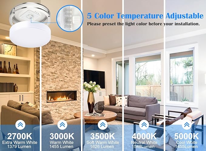 2Pack 13 Inch Oval LED Ceiling Lights, LED Flush Mount Light Fixture, 23W, 2700K/3000K/3500K/4000K/5000K Adjustable, Brushed Nickel Ceiling Mount Light Fixture for Bedroom Kitchen Bathroom