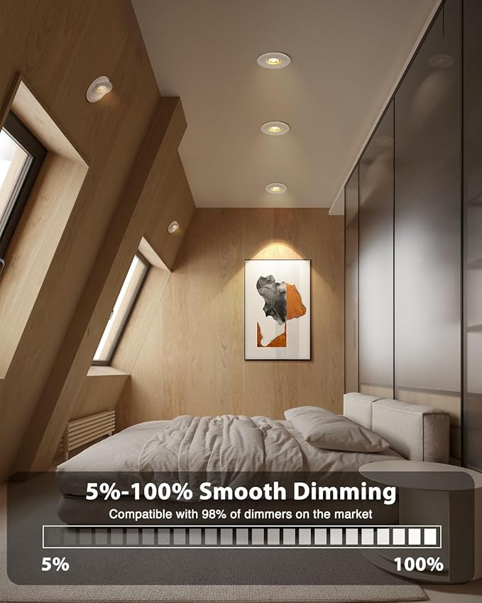 zouzai 4 inch 5CCT LED Gimbal Led Recessed Light with Junction Box, 360°+90° Adjustable Directional Eyeball Lighting, Dimmable, 2700K/3000K/3500K/4000K/5000K, 960LM, 10W=90W-ETL&Energy Star【 6 Pack 】