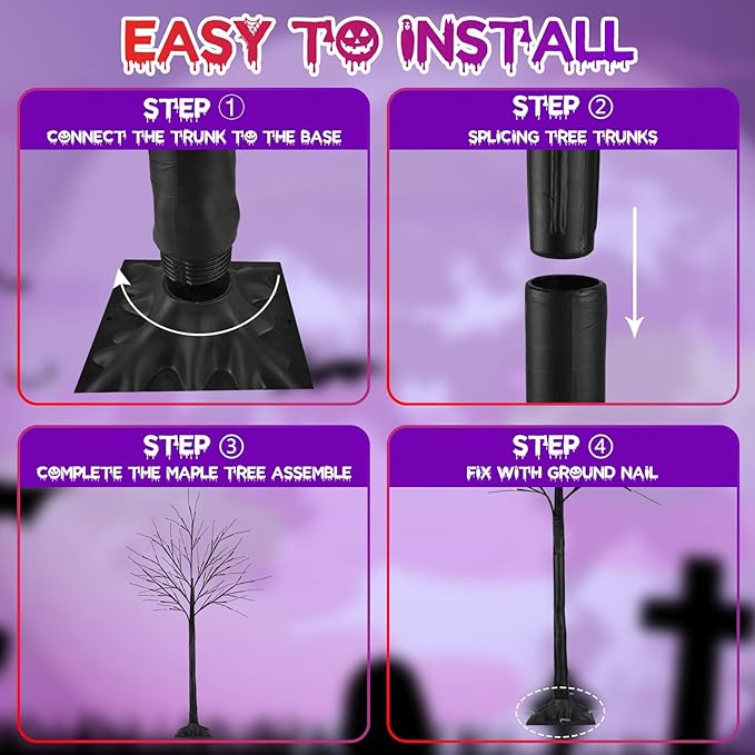 2Pack 5FT 200LED Black Halloween Tree with Lights, Timer Function with Higher Size Black Tree with Purple and Orange Lights, Spooky Light up Trees for Indoor Outdoor Party Garden Halloween Decorations