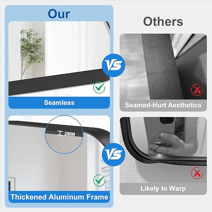 Black Bathroom Mirror for Over Sink, 24" x 36" Framed Rectargular Wall-Mounted Bathroom Mirrors for Vanity, Decorative, Farmhouse, Restroom, Horizontally or Vertically Hanging