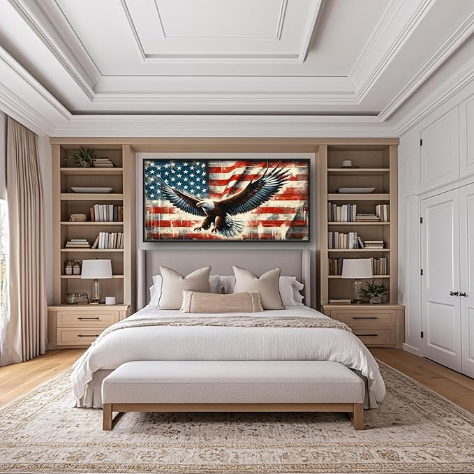 Flintis Large Bald Eagle Wall Art Eagle American flag Pictures Wall Decor Abstract Animal Canvas Painting Print Artwork Decoration Framed for Living Room Bathroom Master Bedroom Office 60L x 30W