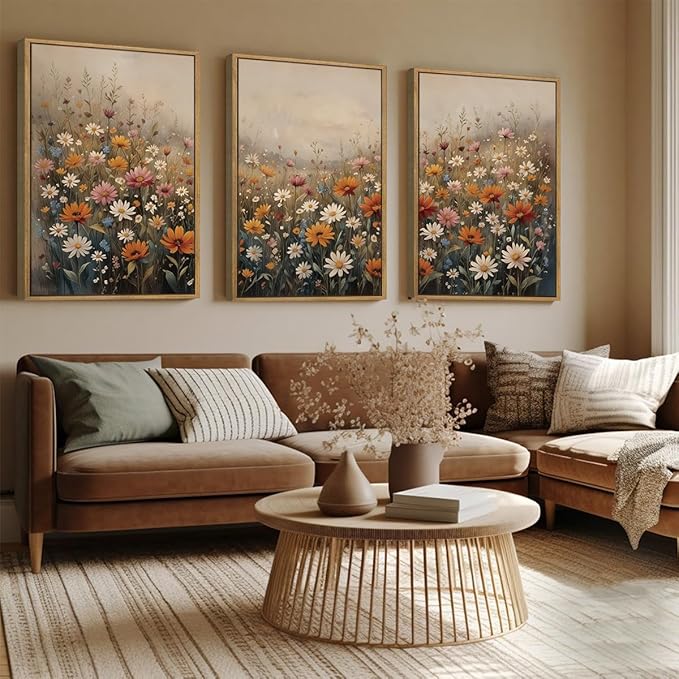 IARTTOP Large Vintage Wildflower Canvas Wall Art Framed 24x36x3 Misty Moody Botanical Art Prints Calming Nature Floral Landscape Wall Decor for Living Room Bedroom Office