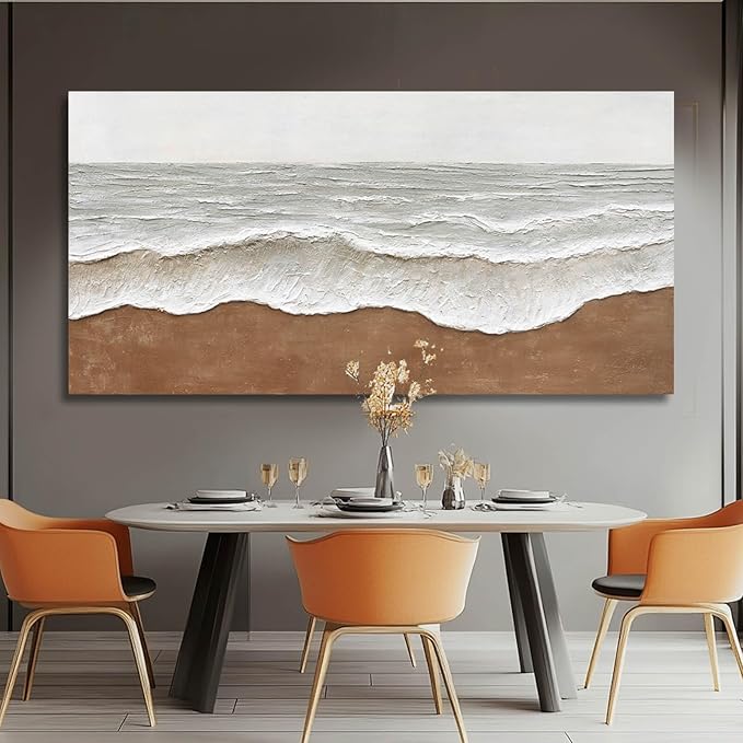 Seascape Wall Painting Landscape Home Wall Art Grey Wall Decor 24"x48" Wall Decorations for Bedroom Large Artwork for Office