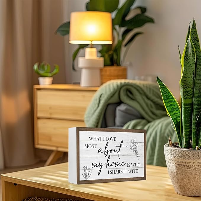 What I Love Most About My Home Wooden Box Sign Decor,10.3 * 6 Inches,Rustic Wall Sign About Love Wood Block Sign for Home Farmhouse Living Room Bedroom Shelf Desk Tabletop Decor