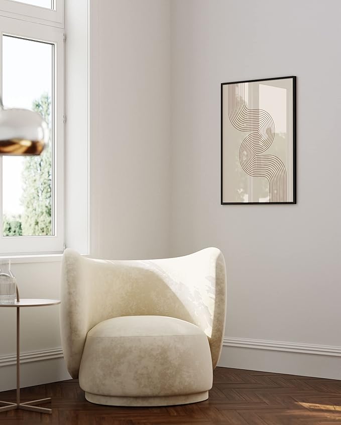 HAUS AND HUES Line Art Mid Century Modern Wall Decor - Boho Prints Wall Art Abstract Geometric Wall Decor Line Art Prints Modern Boho Art Snaking River from Top Left (Black Frame, 24x36)