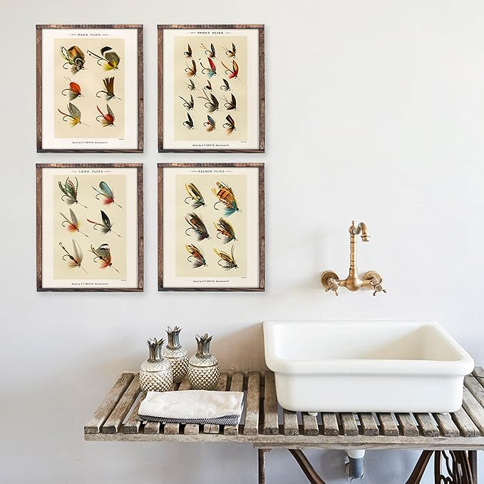 Vintage Fly Fishing Art Prints (Set of 4) - Unframed - 11x14s