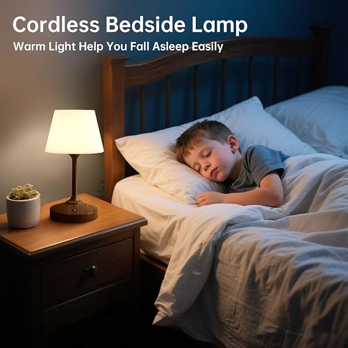 Table Lamp Cordless Battery Operated Lamp Waterproof,Desk Bedside Table Lamps for Bedroom, Outdoor Cordless Rechargeable Touch Lamps for Night Stands, 5000mAh LED Night Light for Living Room