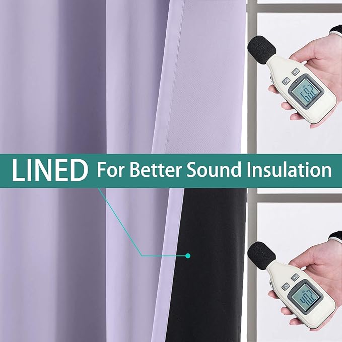 Yakamok 2 Thick Layers Completely Blackout Window Treatment Thermal Insulated Drapes for Girl's Bedroom(52Wx63L, Lilac, 2 Panels)