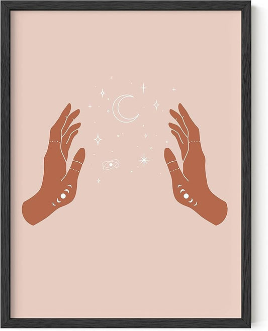 HAUS AND HUES Astrology Posters and Celestial Decor - Astrology Wall Decor and Spiritual Posters | Sun and Moon Wall Art Palm Wall Decor | Boho Artworks Boho Prints (12x16 Black Framed)