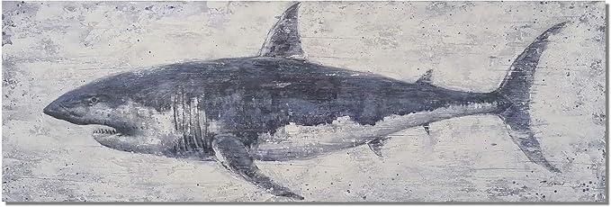 NdcSkyArt Vintage Shark Canvas Wall Art: Nautical Decor for Coastal Home & Office