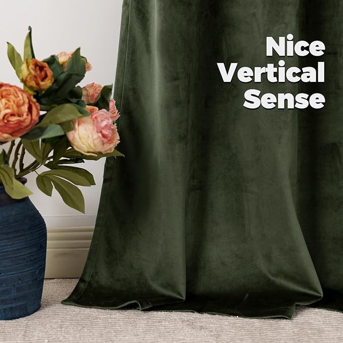 BGment Olive Green Velvet Blackout Curtains for Living Room, 84 inches Long Thermal Insulated Curtains Noise Reduce Back Tab and Rod Pocket Luxury Panels for Bedroom, 2 Panels, 42 x 84 Inch