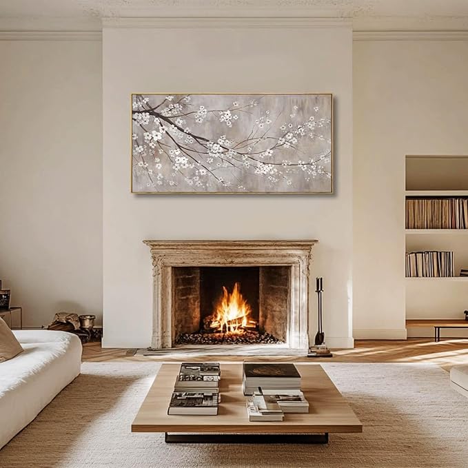 Flowers Wall Art Grey Pictures Wall Painting Large Framed Canvas Art Landscape Artwork for Dining Room Home 29"x 58" Ready to Hang