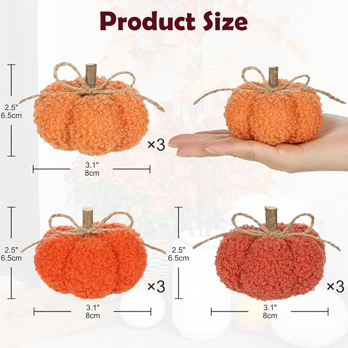 Fake Fall Pumpkin Decorations for Home, 9 Pcs Artificial Mini Fabric Pumpkins Autumn Decor, Fake Pumpkins for decorating, Fall Wedding Table Centerpiece Mantel Harvest Decor, Halloween, Thanksgiving