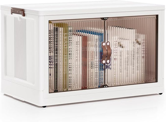 Jalove 50QT Plastic Storage Bins with lids, Stackable Collapsible Storage Containers with Wheels, Closet Organizer and Storage Drawers, Clothes Storage Cabinet for Home Office Garage, 1 Pack White