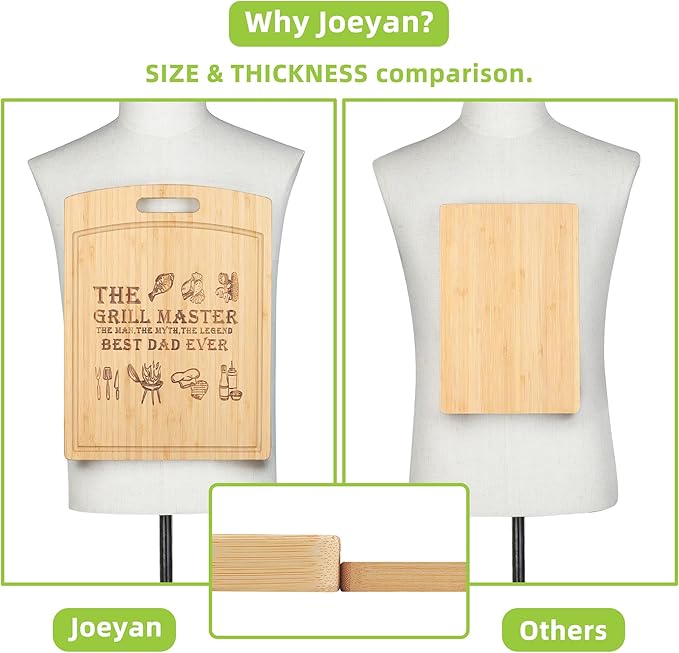 Joeyan Birthday Gift for Dad from Daughter Son, Personalized Engraved BBQ Cutting Board Kitchen Present for Father Grill Master Christmas, Large Size, Heavy Duty, 16x12x0.8"