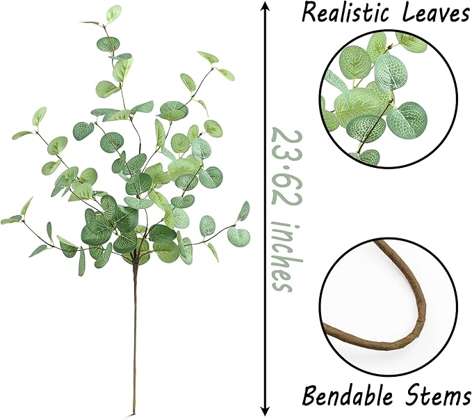 SITUMEIZI 6 Pcs Artificial Eucalyptus Stems 24" Tall Faux Ecualyptus Leaves Fake Greenery Stems Plants for Home Wedding Party Farmhouse Decorations(Green)