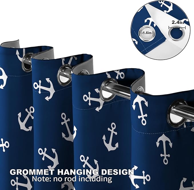 MissHope Nautical Anchor Blackout Curtains Ocean Beach Coastal Beach Theme Home Decoration Drape Sailing Ship Boat Decor for Bedroom Living Room Classroom Grommet Window Drapes 2 Panels, 42x63 Inch
