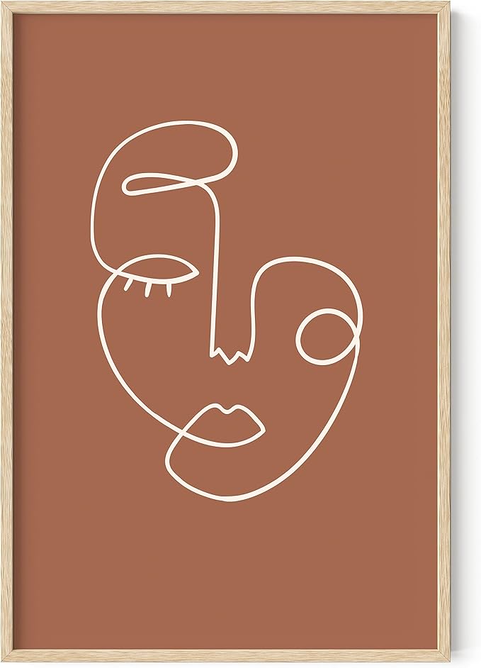 HAUS AND HUES Woman Drawing Line Art Wall Decor - Female Figure Wall Art, Silhouette Drawings Artwork Line Drawing Wall Art Minimalist Clay Abstract Face (24x36 Framed Beige)