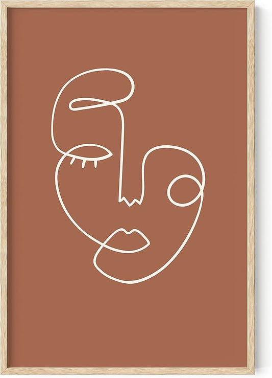 HAUS AND HUES Woman Drawing Line Art Wall Decor - Female Figure Wall Art, Silhouette Drawings Artwork Line Drawing Wall Art Minimalist Clay Abstract Face (24x36 Framed Beige)
