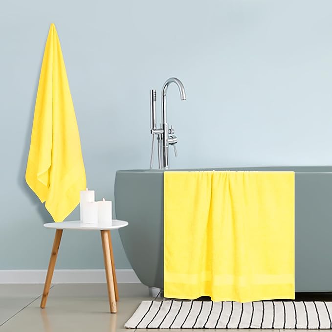 GLAMBURG Premium Cotton Oversized 2 Pack Bath Sheet 35x70-100% Pure Cotton - Ideal for Everyday use - Ultra Soft & Highly Absorbent - Machine Washable - Yellow