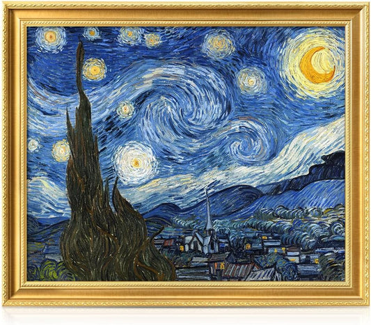 DECORARTS - Vincent van Gogh's Starry Night. Museum-Quality Giclee Print on Cotton Canvas, Ornate Gold Wood Frame with Classic Detailing, Picture Size: 30x24, Framed Size: 34.75x28.75, Made in USA