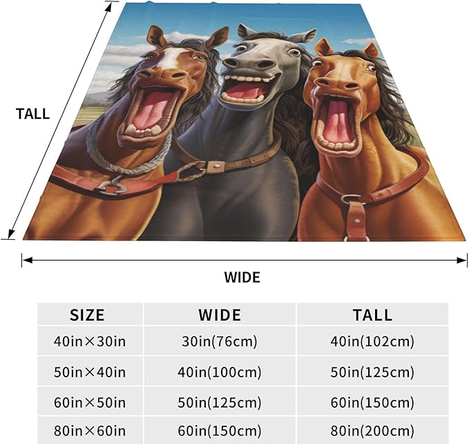 FUUNY Horse Blanket Animal Pattern Print Flannel Throw Blankets for Home Couch Bed Sofa Soft Fuzzy Lightweight Decor Gifts for All Season 50x40 Inches