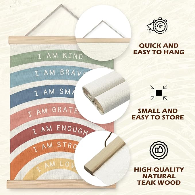 Supwhd Positive Affirmations Poster, I am Kind Brave Wall Art Poster, Boho Nursery Decor, Boho Rainbow Wall Art Decor for Kids Room Classroom Nursery Playroom, 12x16