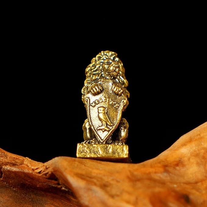 CHOVY Retro Handcrafted Guardian Lion Sculpture - 100% Solid Brass Majestic Lion Holding Ornate Shield Vintage Style Collectible Art Piece for Home & Office | Unique Gift for Mythology Lovers