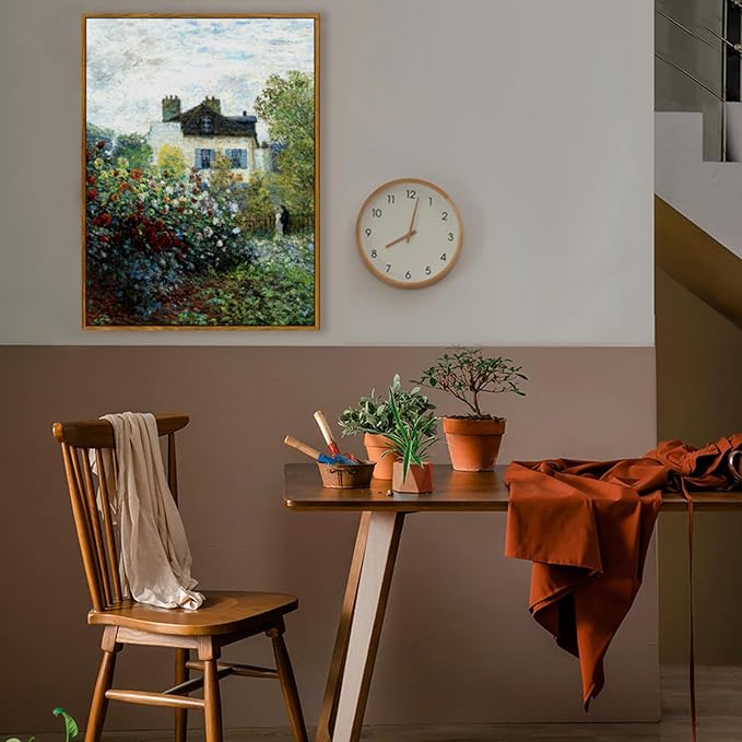 crmotu Vintage Framed Wall Art, Cottage Rose Garden Landscape Painting, French Country Floral Pictures Canvas Prints, Retro Rustic Farmhouse Wall Decor Living Room Bedroom Kitchen Artwork 12x16in