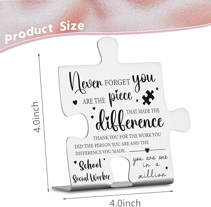 School Social Worker Appreciation Gifts, Thank You Gifts for School Social Worker Week Birthday Christmas Team Office Ornament Decor Puzzle Piece Decorative Signs Plaques YCC5