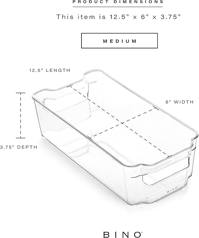 BINO | Stackable Storage Bins, Medium - 2 Pack THE STACKER COLLECTION Clear Plastic Built-In Handles BPA-Free Containers for Organizing Kitchen Pantry Multi-Use Organizer Bins