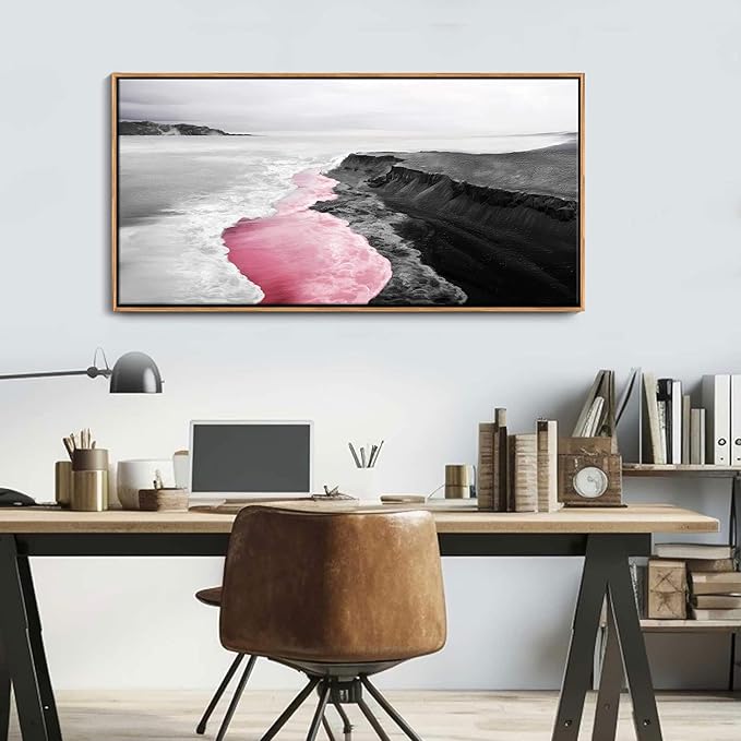 YCPRIMER Large Canvas Wall Art Beach Black and White Picture Painting Artwork Print Pink Room Suitable for Home Office Bedroom Living Room Bathroom Kitchen Wall Decor Ready to Hang