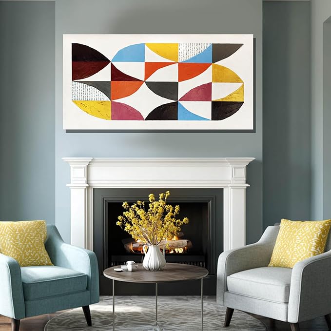 Gold Wall Art White Wall Decor Blue Poster Picture Colorful Canvas Pictures Geometric Pink Artwork Large Arts for Living Room Bedroom Home Office 24"x48"