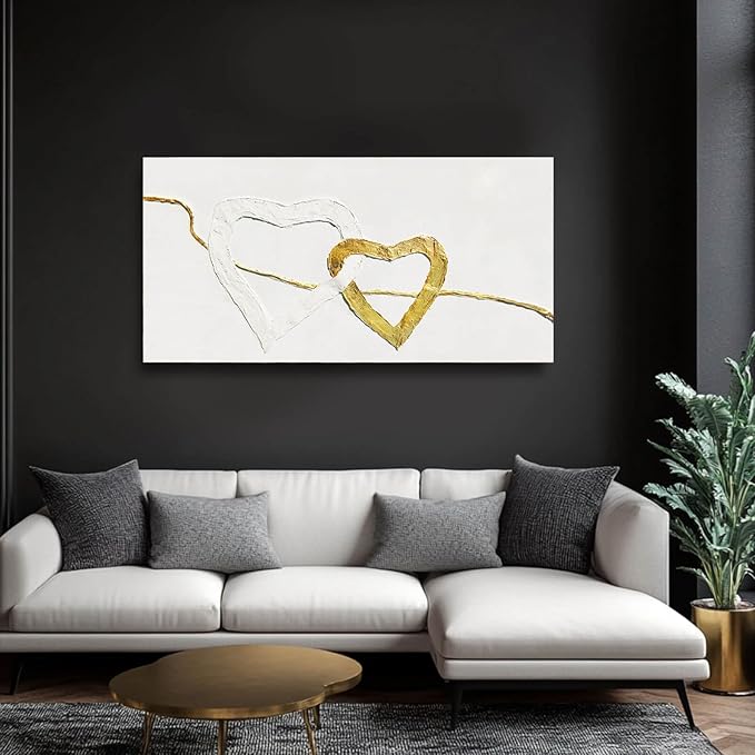 GAIDUOMAI Abstract Wall Canvas Art Love Heart Modern Artwork Minimalist Room Decor Gold Line Prints for Office Home Hotel 24"x48" Ready to Hang
