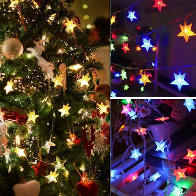 Solhice 40ft Star String Lights for Bedroom 120 LEDs, Warm White & Multicolor Color Changing Indoor Twinkle Lights with Remote, USB Powered Kids Room Hanging Lights for Dorm Tent Decor
