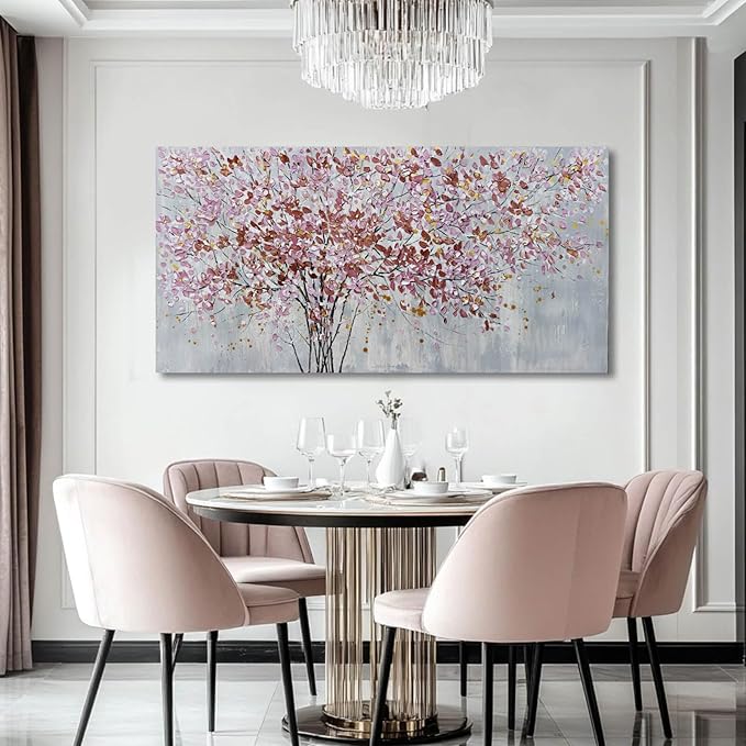 Gold and Pink Canvas Wall Decor Botanical Prints Floral Wall Art Line Painting for Living Room Tree Scenery Picture for Home Hotel 29x58 Inch