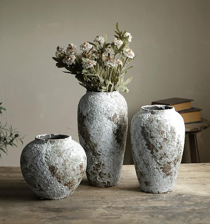Rustic Ceramic Circular Flower Vase, Vintage Floor Tall Vases Farmhouse Decor for Living Room Entryway Table Centerpieces, Kitchen, Wedding Gift
