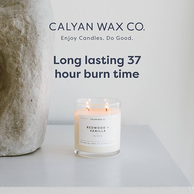 Calyan Wax Co. 2 Wick Candle, Lavender + Bergamot Scented Candle, 37 Hour Burn Time, Aromatherapy Soy Candles, Non Toxic & Vegan Soy Wax, Glass Tumbler Scented Candles, 8.8oz